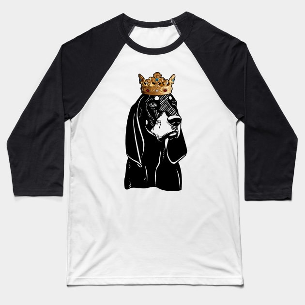 Black and Tan Coonhound Dog King Queen Wearing Crown Baseball T-Shirt by millersye